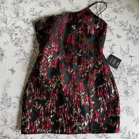 Lulus Red & Gold One Shoulder Mini Dress - Picture 1 of 7